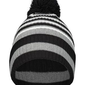 8 1/2" Spirit Pom Beanie - Black/ Heather Grey/ White