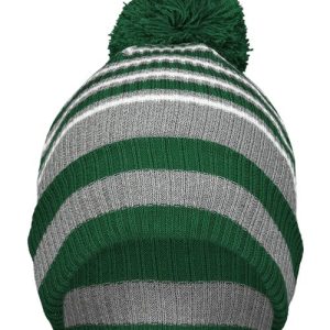8 1/2" Spirit Pom Beanie - Dark Green/ Heather Grey/ White