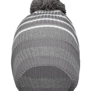 8 1/2" Spirit Pom Beanie - Graphite/ Heather Grey/ White