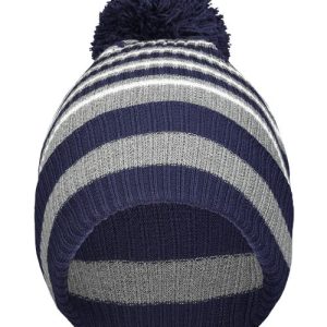 8 1/2" Spirit Pom Beanie - Navy/ Heather Grey/ White