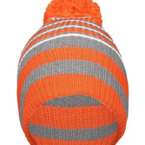 8 1/2" Spirit Pom Beanie - Orange/ Heather Grey/ White