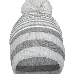 8 1/2" Spirit Pom Beanie - Silver/ Heather Grey/ White