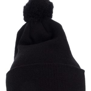Pom-Pom Cuffed Knit Beanie - Black