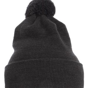 Pom-Pom Cuffed Knit Beanie - Dark Grey