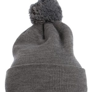 Pom-Pom Cuffed Knit Beanie - Heather Grey