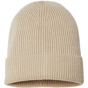 Sustainable Fine Rib Cuffed Beanie - Light Beige