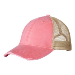 Ollie Distressed Cap - Coral/ Tan