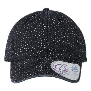 Women's Garment-Washed Fashion Print Cap - Black/ White Polka Dots