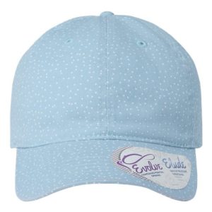 Women's Garment-Washed Fashion Print Cap - Light Blue/ White Polka Dots