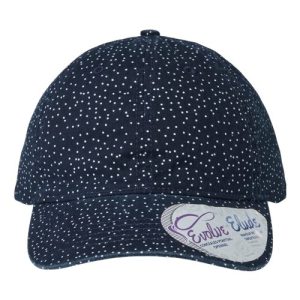 Women's Garment-Washed Fashion Print Cap - Navy/ White Polka Dots
