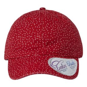 Women's Garment-Washed Fashion Print Cap - Red/ White Polka Dots