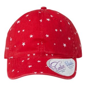 Women's Garment-Washed Fashion Print Cap - Red/ White Stars