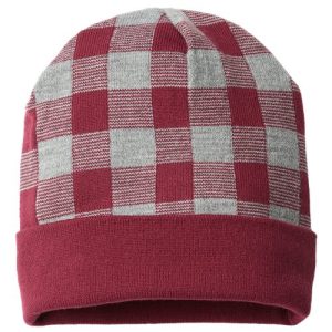 USA-Made Plaid Beanie - Maroon/ Heather
