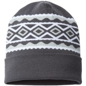 USA- Made Diamond Cuffed Beanie - Iron Grey/ White