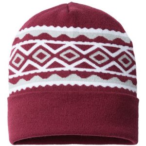 USA- Made Diamond Cuffed Beanie - Maroon/ Silver