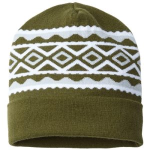 USA- Made Diamond Cuffed Beanie - Olive Green/ Silver