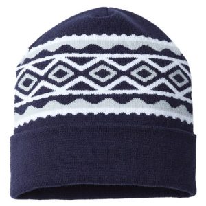 USA- Made Diamond Cuffed Beanie - True Navy/ Silver