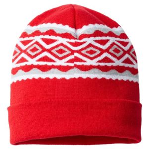USA- Made Diamond Cuffed Beanie - True Red/ Silver