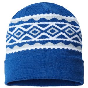 USA- Made Diamond Cuffed Beanie - True Royal/ Silver