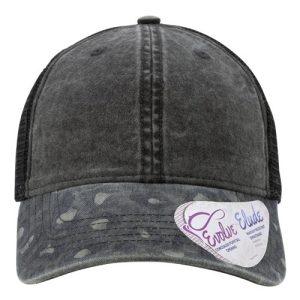 Women's Printed Bill with Mesh Back Cap - Black/ Black Leopard/ Black
