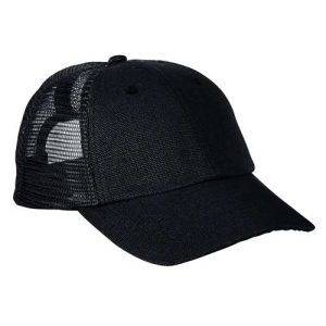 Washed Hemp Soft Mesh Trucker Cap - Black/ Black