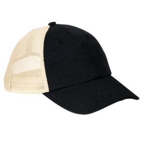 Washed Hemp Soft Mesh Trucker Cap - Black/ Oyster