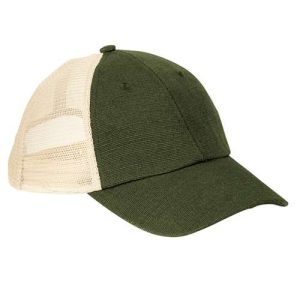 Washed Hemp Soft Mesh Trucker Cap - Olive/ Oyster