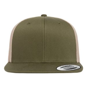 Retro High Profile Trucker Cap - Moss Green/ Khaki