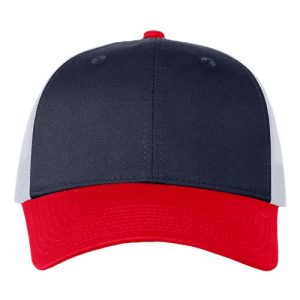 Mesh-Back Twill Trucker Cap - Navy/ White/ Red