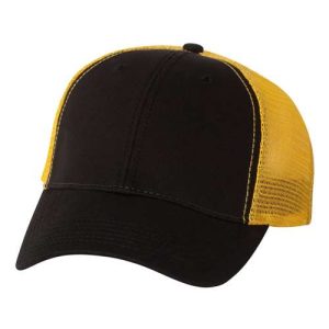 Bio-Washed Trucker Cap - Black/ Gold
