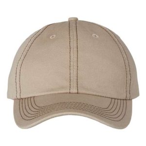 Bio-Washed Classic Dad Hat - Khaki/ Brown Stitch