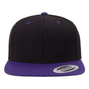 Premium Flat Bill Snapback Cap - Black/ Purple