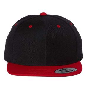 Premium Flat Bill Snapback Cap - Black/ Red