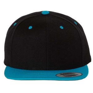 Premium Flat Bill Snapback Cap - Black/ Teal