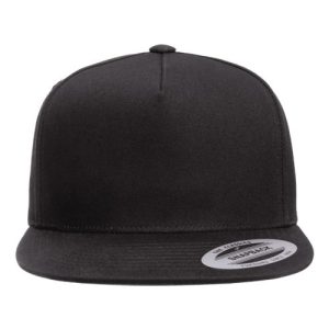 Five-Panel Cotton Twill Snapback Cap - Black