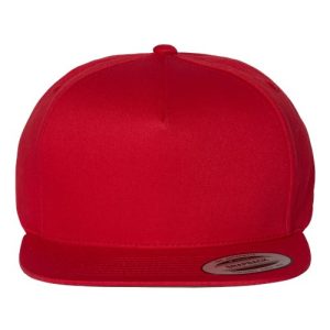 Five-Panel Cotton Twill Snapback Cap - Red