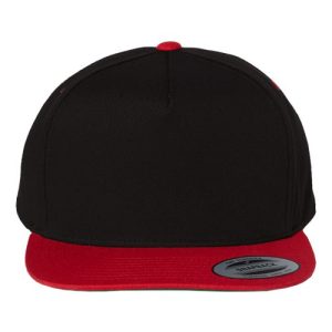 Five-Panel Cotton Twill Snapback Cap - Black/ Red