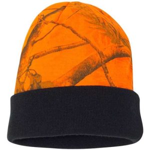 12" Licensed Camo Cuffed Beanie - Blaze Realtree AP/ Black