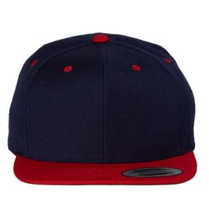 Premium Flat Bill Snapback Cap - Navy/ Red