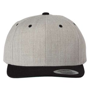 Premium Flat Bill Snapback Cap - Heather/ Black