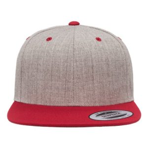 Premium Flat Bill Snapback Cap - Heather Grey/ Red