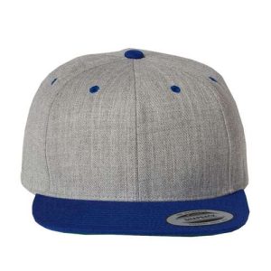 Premium Flat Bill Snapback Cap - Heather Grey/ Royal