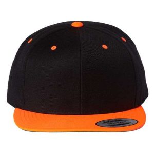 Premium Flat Bill Snapback Cap - Black/ Neon Orange