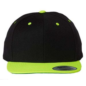 Premium Flat Bill Snapback Cap - Black/ Neon Green
