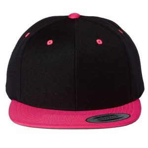 Premium Flat Bill Snapback Cap - Black/ Neon Pink