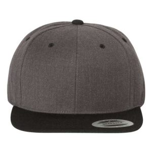 Premium Flat Bill Snapback Cap - Dark Heather/ Black