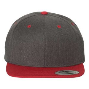 Premium Flat Bill Snapback Cap - Dark Heather/ Red