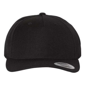 Premium Five-Panel Curved Bill Snapback Cap - Black