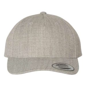 Premium Five-Panel Curved Bill Snapback Cap - Heather Grey