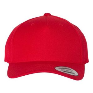 Premium Five-Panel Curved Bill Snapback Cap - Red
